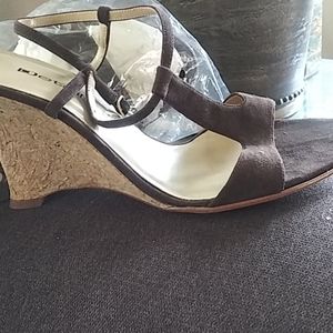 Brown leather wedge sandals